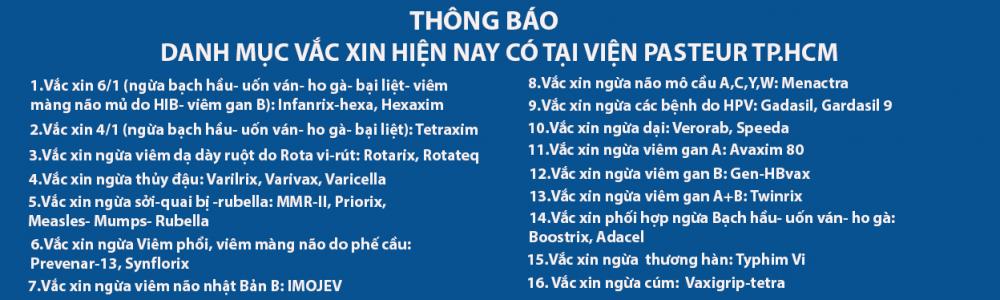 Vắc xin tiêm chủng dịch vụ tại Viện Pasteur TP.HCM